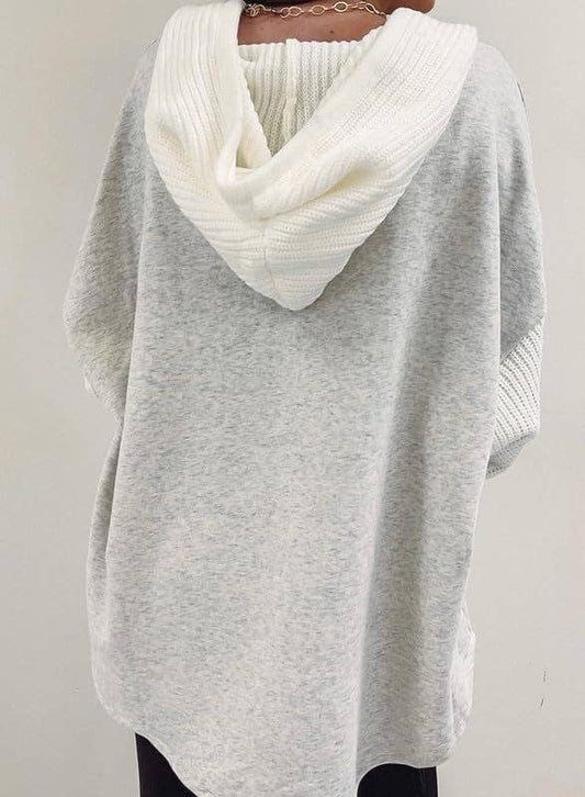 Colorblock Hoodie Sweatshirt with Button Detail