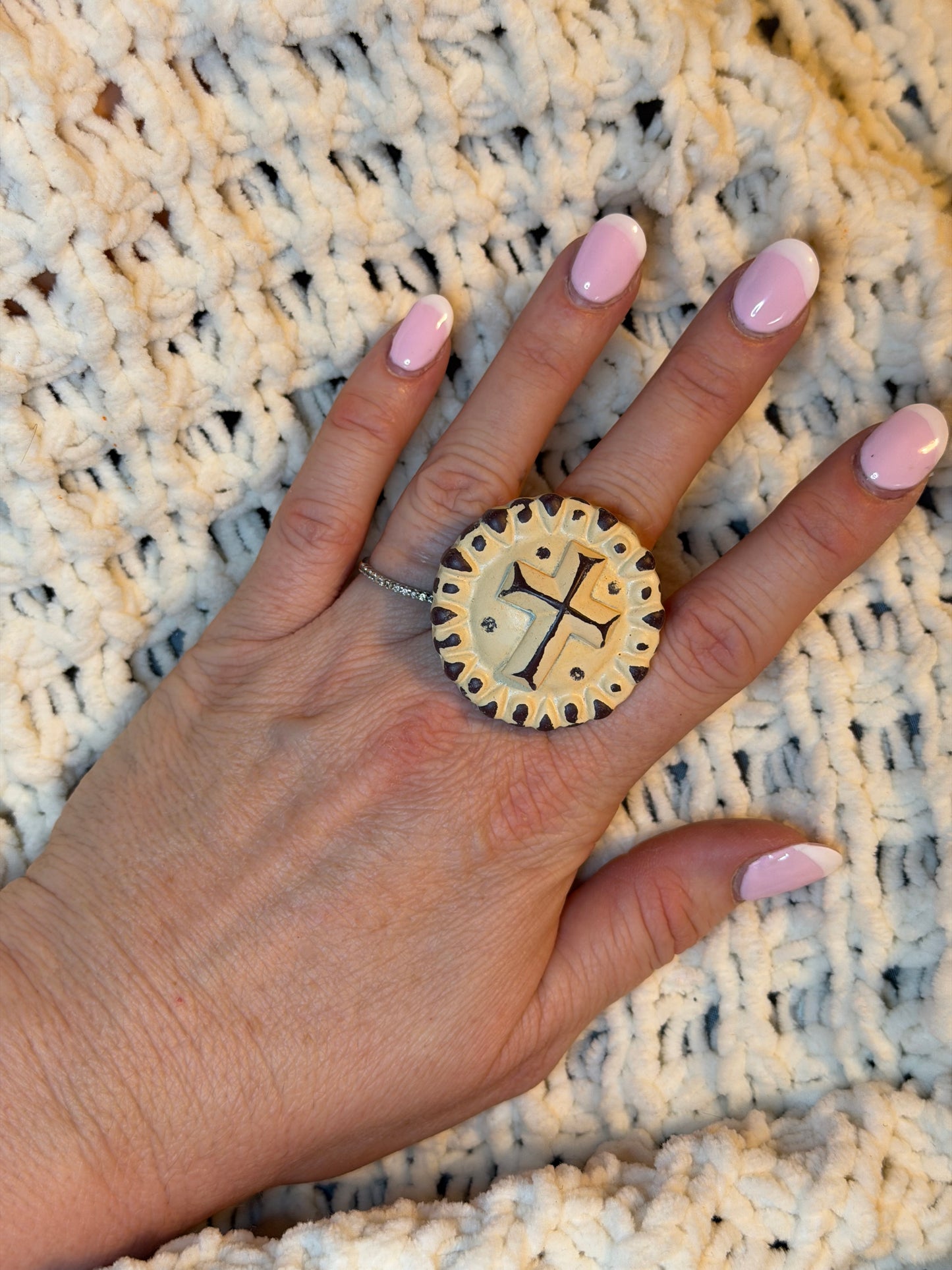 Cream Cross Ring