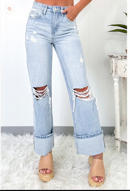 Light Wash Distressed Flare Jeans
